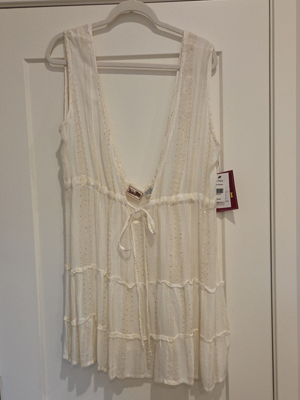 Women’s Ivory Sleeveless Tie-Front Sleep Tunic